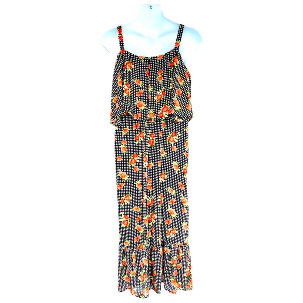 Baku Boho Cottagecore Floral Gingham Ruffle Maxi Dress L Summer Wedding Guest - Picture 2 of 9